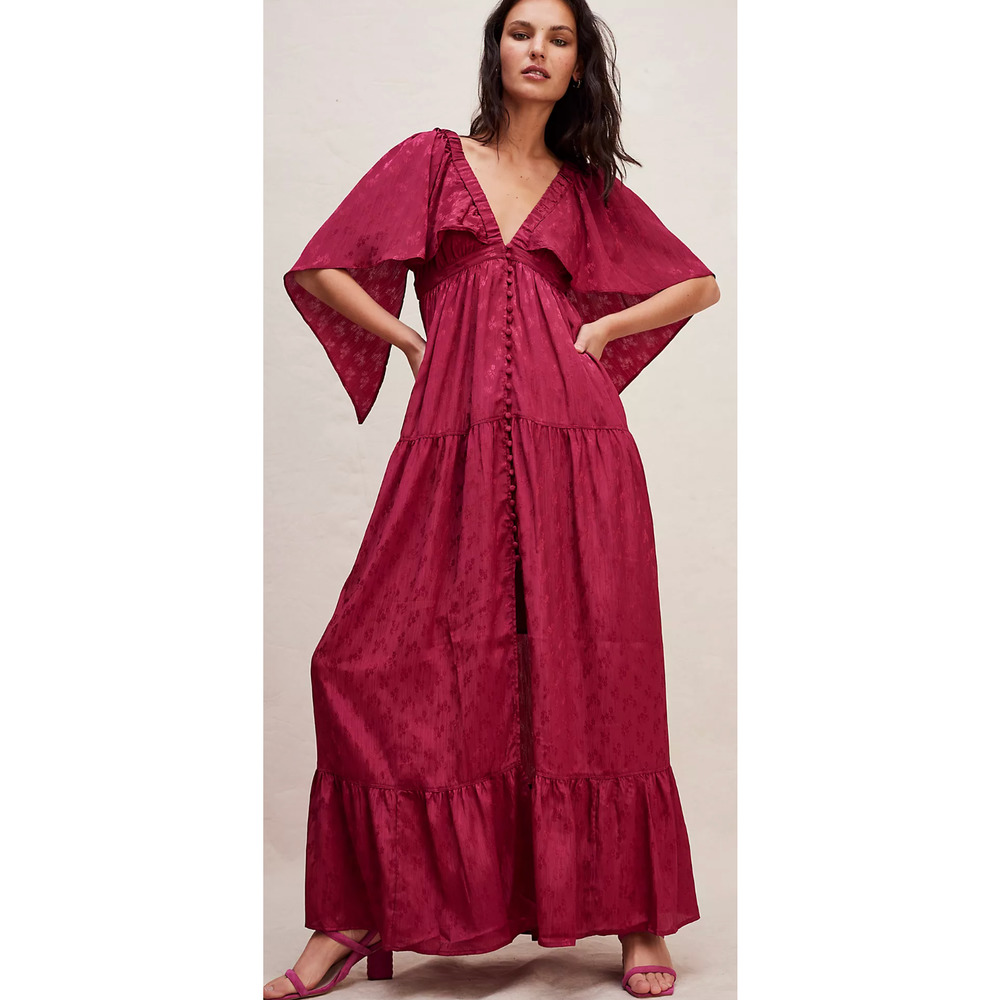 Free People's Cha Cha Maxi Dress in Red/Verm, XS